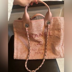 Pink tweed tote bag